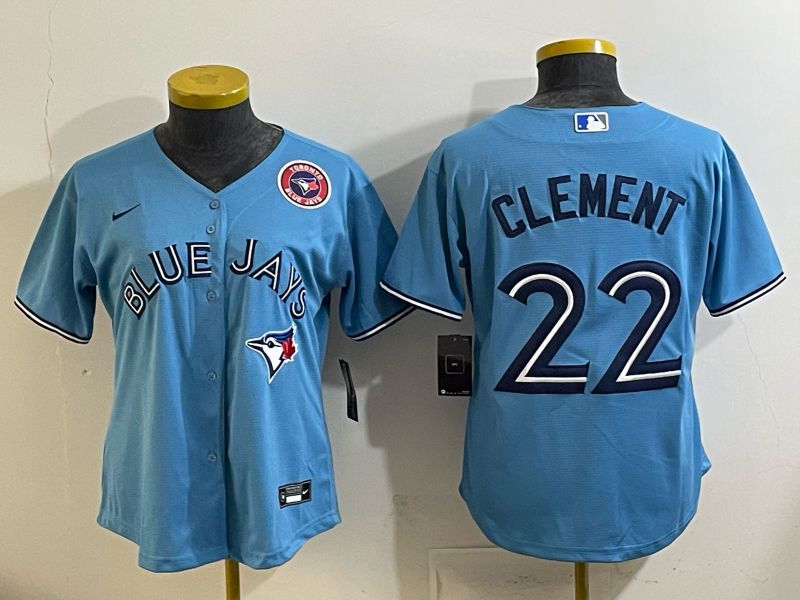 Women 2025 Nike Toronto Blue Jays #22 Clement Light Blue Game MLB Jersey 01